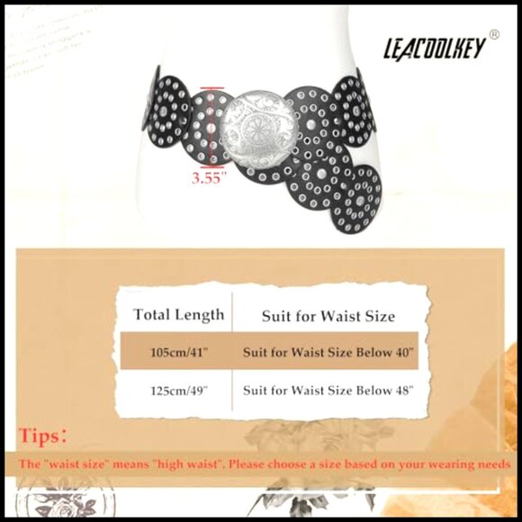 Western Boho Leather Waist Belt Vintage Disc Conch Buckle Adjustable main image 6